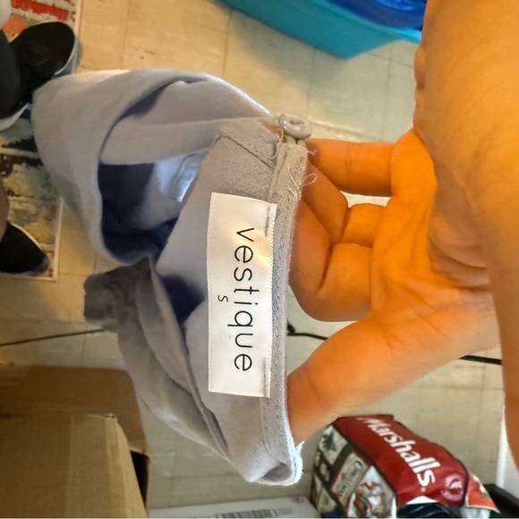 Vestique Baby Blue Crinkle Cotton Cuffed V-Neck Romper - Picture 3 of 5